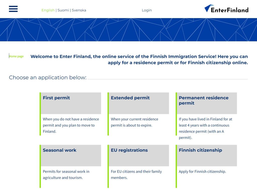 芬蘭移民局申請網站